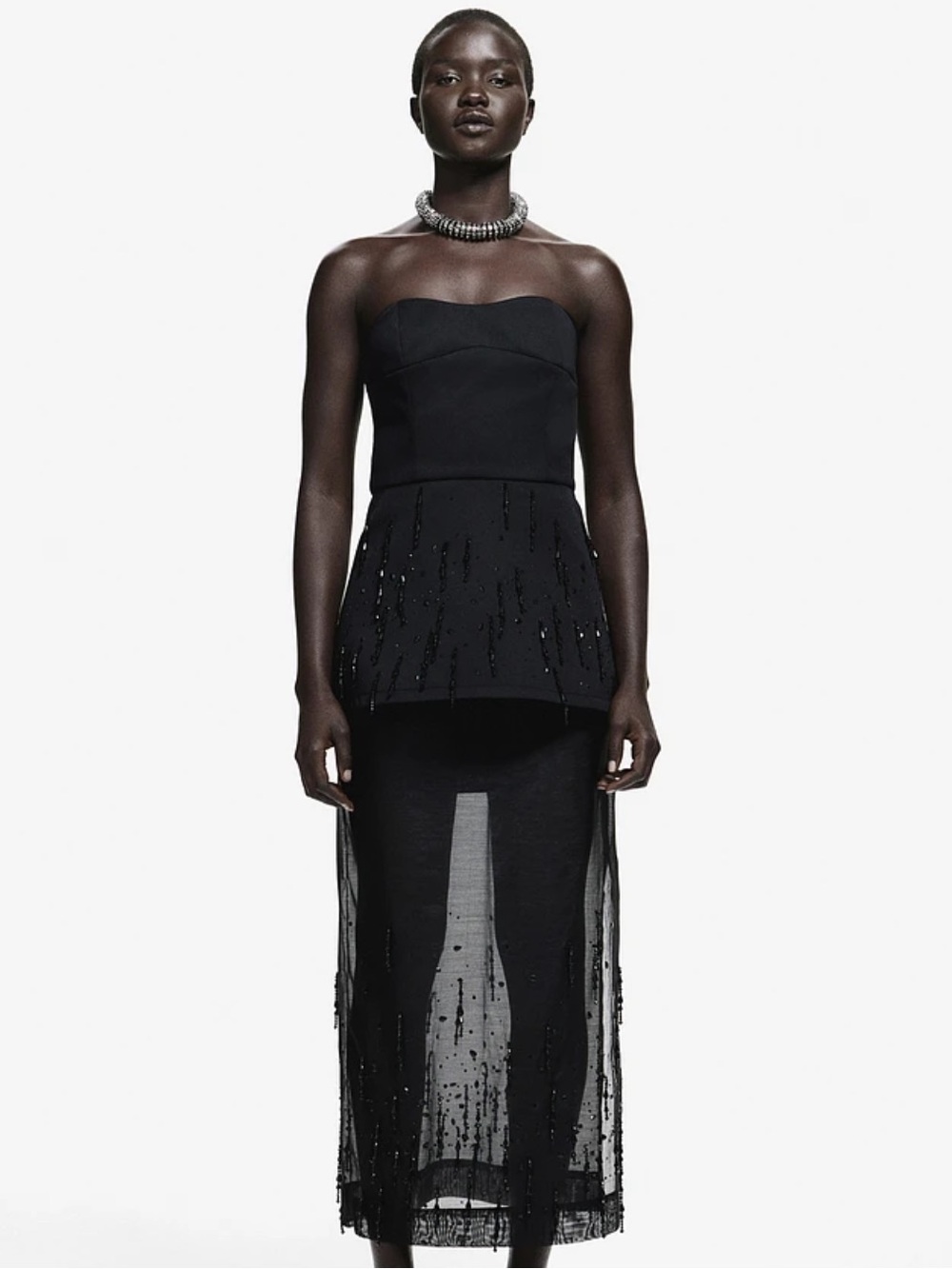 H&M Black Embellished High-Low Skirt Set